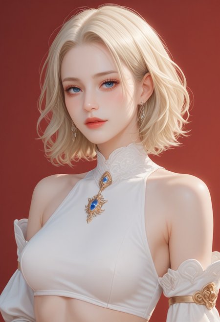 score_9,score_8_up,score_7_up, cinematic, extremely high definition, dramatic lighting, masterpiece,bestquality, extremely detailed, 8k, hd, expressiveh, red background, ddpapa,
BREAK
1girl, solo, Evanna Lynch, white outfit, outfit, detached sleeves, bare shoulders, 20 years old,  medium breasts, ((intense pleasure,  affectionate)), perfect hand,
BREAK