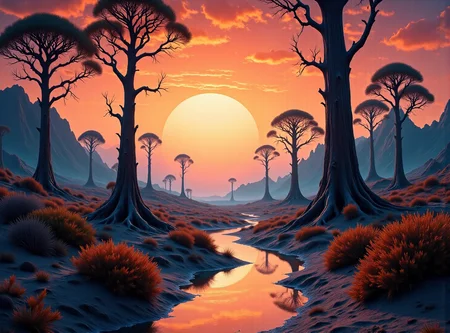 alien landscape, surreal atmosphere, sunset, mysticism, horror
in, high body detail, realistic, soft focus, insanely detailed, highest quality, high resolution photography, realistic photo, ultra detailed, hyperrealism., sensual palette, all captured with the exacting precision of a Hasselblad X2D 100C camera, showcasing every subtle detail.
, faint mist in the background, melancholic and mysterious expression,  dramatic lighting, volumetric light rays, studio depth of field,  masterpiece, 8k, hyper-realistic, Rembrandt lighting, painted mood, and the lighting is soft and warm, creating a cozy atmosphere.
,high quality, ultra detailed, colorful, abstract, particles, fantasy, photo realistic, 4k,
.  Fantastic lighting. Detailed shadows.intricate details, vivid colors, hyper-detailed, ultra-sharp, 8k , HDR+, detailmaximizer . The style is ultra-realistic with a touch of surrealism, dreamy atmosphere, and unique textures.  , The interplay of light and dark adds depth to the scene, creating a cinematic quality that highlights the soft contrasts . This graphic novel-style composition exudes gritty realism and a sense of enigmatic storytelling, pulling the viewer into a world of intrigue and mystery."
<lora:color-world:1.3><lora:European-BeautyV2:0.5>  <lora:alienland1:1> <lora:aliensland2:1>  <lora:Ethereal_Alien:0.3>  <lora:Hyperrealist_Colored_Pencil-GMR:0.6> hrcp  <lora:yfg-acrylic-v1:0.2><lora:PencilDrawing_v3:0.6> pencil drawing <lora:fstyle-shoot-v1:0.8>  <lora:Delicate_Focus_FLUX_LoRA:0.7> <lora:mila2025dev23:0> <lora:wedding:0>