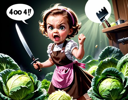 "Fudge 4O4!" TEXT LOGO. Baby girl,  4 yo,  dressed as housewife,  apron,  angry kitchen,  big knife furiously attacks a head of cabbage,  Comic strip speech bubble,<lora:Harrlogos_v2.0:1.000000>
Negative prompt: negativeXL_D 3d,    closed eyes,   book,    typo,   low quality,   plastic,   2 heads,   2 faces,   tiling,   poorly drawn,   ugly,   poorly drawn face,   extra arms,   extra legs,   ugly,   bad anatomy
Osama Fares 7 036
https://tensor.art/images/653186237336806937
Steps: 30, Sampler: Euler, CFG scale: 8.0, Seed: 862255128, Size: 1152x896, Model: starlightAnimated_v3-5: 911cff375341", TI hashes: "negativeXL_D, negativeXL_D", Version: v1.6.0.82-2-g43c698d, TaskID: 661495843433537137
Used Embeddings: "negativeXL_D, negativeXL_D"