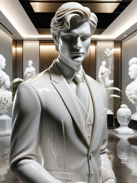 a statue of a handsome man <lora:ral-porcelain-sdxl:1> ral-porcelain