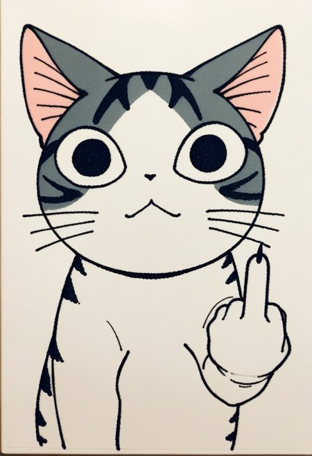 score_9, score_8_up,score_7_up, source_ anime, traditional art,   <lora:ChamChiYamadaPonyXL:0.8>,ChiYamada, cat, black eyes, no humans, middle finger,
<lora:Traditional_art_v4_USENEG:-0.8>