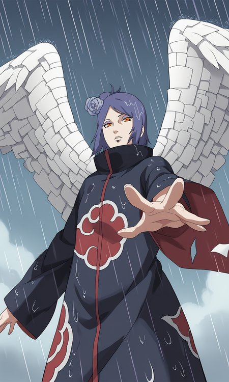 score_9,score_8_up,score_7_up, 
from below, outstretched arm, pov, 
paper, wings, paper wings, 
k0nan, 1girl, solo, looking at viewer,  orange eyes, purple eyeshadow, lip piercing,
single hair bun, short hair, hair flower,
long sleeves, high collar, cloud print,
rain, wind, clouds, rainbow, wet, 
 <lora:Naruto_Konan_PXL-000012:1>