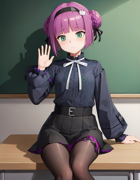(extremely detailed CG unity 8k wallpaper),(masterpiece), (best quality), (ultra-detailed), (best illustration),(best shadow), classroom, sitting at desk, (arm raised straight up:1.2)
(carcanograpesmall:1.2), child, aged down
<lora:CarcanoGrape:1>
