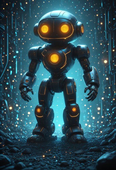 A hyperrealistic cute and funny pixar movie like 3d render of a robot, simple background, monochrom background, cubes and sphere background, futuristic, biomech vibes, mobe-cybideen, masterpiece, absurdres, vibrant, scifi spacescape setting, dynamic angle, dynamic pose, dramatic light, highly detailed, high resolution textures, ultra high resolution,