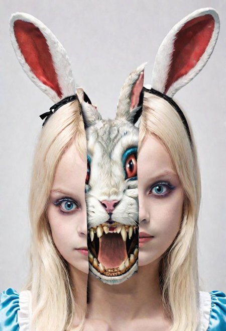 Split head of (Alice in Wonderland) inside White Rabbit