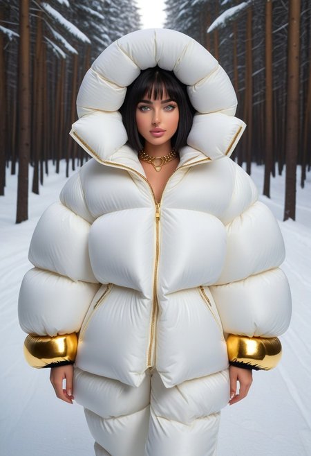 ((((puffer padded jacket)))), ((((puffer padded coat)))), ((((full body)))), ((((fur boots)))), ((((puffer pants)))), ((((puffer hood up)))), winter, snow, forest, 1girl, solo, (masterpiece), detailed face, detailed eyes, (beautiful detailed eyes:1.5), sidelighting, (super detail, hyper detail, intricate_details, detailed), (semi realistic:1.6), (Bob cut), blunt bangs,(black hair), (purple eyes, eyelashs), tanned skin, smug smile, angry face, Golden jewelery, golden rings, golden necklace, golden armlets, golden chains, padded cuffs, padded collar, Thick padded cuffs, Thick padded collar, <lora:Collar-SDXL:0.6>, <lora:Cuffs-SDXL:0.6>, <lora:Puffer_Jacket_and_Down_Jacket_-_Extra_Puffy_Jackets:0.4>, <lora:snowpants_v1:0.4>