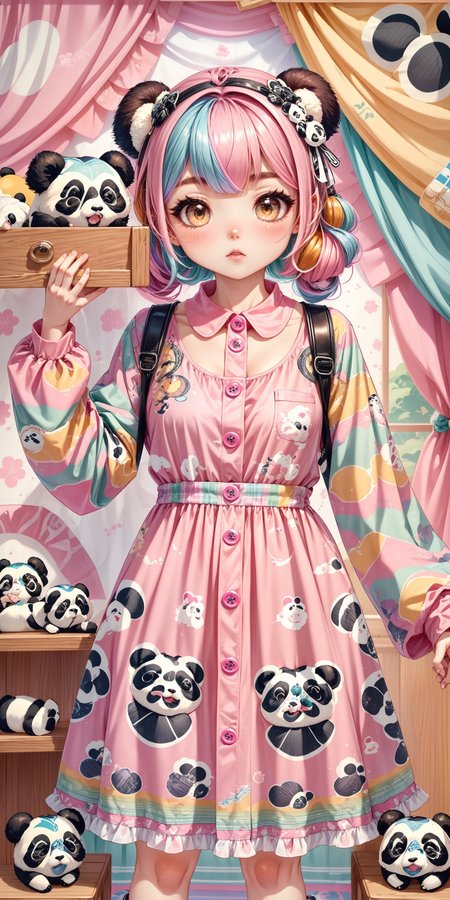 Kawaii Fashion: Pink Multicolored Panda Print Tent Dress