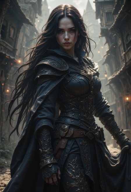 (realistic:1.2) Yennefer of Vengerberg from The Witcher, depth of field, dynamic angle, fashion photography, sharp, hyperdetailed:1.15, dynamic poses, realistic skin, realistic, bright sunlight, deep shadows, photoshoot, medieval village background, style by Greg Rutkowski, by Milo Manara and Russ Mills, with insanely intricate details and textures, gloomy dramatic lighting, 8K resolution