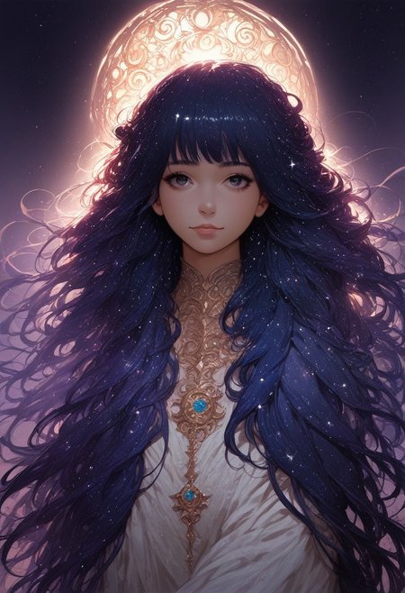 score_9, score_8_up, score_7_up, source_anime, solo, adorable chibi goddess, (flowing hair, long hair, Cosmic hair, sparkling hair:1.4), goddess dress, (sparkling body, pristine body:1.4), (indirect lighting, dynamic lighting:1.4), simple background, chibi art style, (detailed image, high resolution, 5k resolution:1.0), (realistic style, lewdua:1.2)