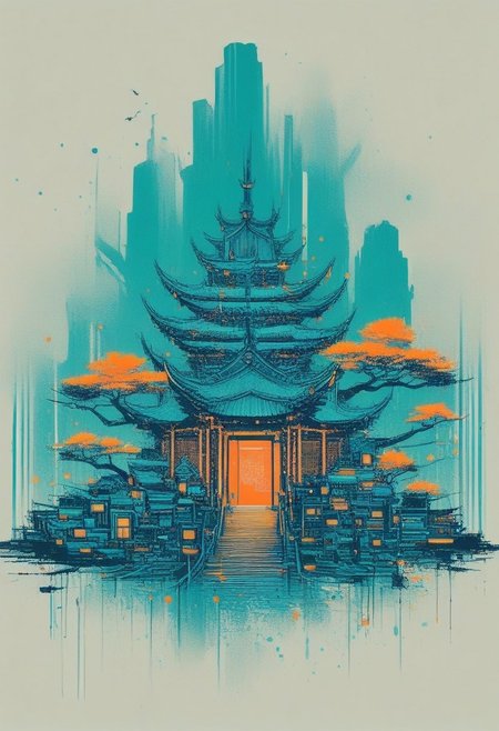 score_9, score_8_up, score_7_up, cinematic photo, dramatic lighting, a black panther staring at you from far away, pink sky, lush pink trees, yellow grass patch, asain style, David Hockney, Ascii art, gongbi, traditional chinese painting style, neon colors, <lora:Neon_Splash_Art_for_Pony:1>