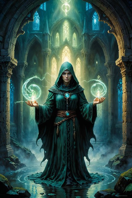 by ((( Gediminas Pranckevicius ) and  Anne Stokes ) and  Marc Simonetti ) and  David Wiesner  ,   casting a spell, surreal  ,  oil and watercolor pastel<lora:retro_illustration:1.00>
, photorealistic, mystical  <lora:more_art:0.30><lora:clothing_slider:2.00><lora:great_lighting:1.50><lora:aesthetic:1.50><lora:photorealistic_portrait:1.50><lora:RMSDXL_Enhance:0.50><lora:RMSDXL_Creative:0.50><lora:RMSDXL_Photo:0.50><lora:RMSDXL_Darkness_Cinema:0.50><lora:extremely_detailed:1.50><lora:perfect_eyes:0.15><lora:perfect_hands:0.15><lora:midjourney:-0.15><lora:dpo:0.25>