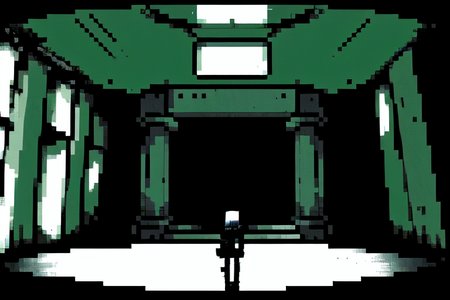 highly insanely detailed, masterpiece, top quality, best quality, highres, 4k, 8k, RAW photo, (very aesthetic, beautiful and aesthetic),  
tsutomu nihei,nihei_tsutomu,blame!,blame gakuen!,abara,TNstyle,sidonia_no_kishi,(deep horizon,tunnel,giant room,sidonia \(ship\),hangar,stairs,mausoleum,megastructure in background,lab,space,spacecraft,tower), 
<lora:ABARA:0.8>, 
(1girl:1.3), 
solo focus, 
(pure green background,transparent background:1.2),âââ