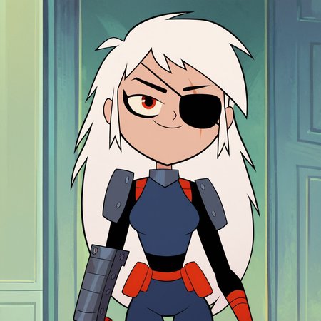 score_9, score_8_up, score_7_up, 1girl, Rose, white hair, long hair, eyepatch, orange eyes, scar on face, medium breasts, narrow waist, wide hips, looking at viewer, highres, high quality, masterpiece, <lora:Rose_Wilson:1>