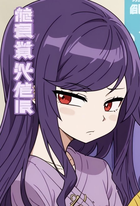 1girl, gundou mirei, red eyes, long hair, virtual youtuber, swept bangs, purple hair, parted bangs, <lora:pony_char_gundou_mirei-000030:1>  ,,,,,, anime coloring, anime screencap, 1girl,Solo ,, anime,PUFFY nipple,,,official art, Uncensored ,Unedited ,,,, , ,,,flat chest