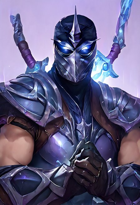score_9, score_8_up, score_7_up, score_6_up, score_5_up, score_4_up, source_anime,  Shen, solo, looking at viewer, blue eyes, simple background, gloves, 1boy, holding, upper body, weapon, male focus, horns, black gloves, sword, holding weapon, armor, bodysuit, mask, glowing, holding sword, helmet, shoulder armor, gauntlets, glowing eyes, single horn, purple background, breastplate, black bodysuit, white eyes, knight, full armor, black armor, tokusatsu, broad shoulders, muscular, huge pecs, huge traps, shocked expression