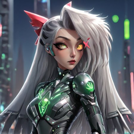 score_9, score_8_up, score_7_up, score_6_up, score_4_up,(best_quality:1.0), 420futurism, anime coloring, cyberpunk anime, MILF, mature female, woman in her 30s, grey skin,white hair,bangs covering left eye,light pink sclera,yellow iris,grey eyepatch,red X over eye,skinny,big thighs, (dark green armor), dark green bodysuit,green bracalets,spiked bracalets,black gauntlets,rocket,high heel boots, armored shoulders,(green lights), demonic city