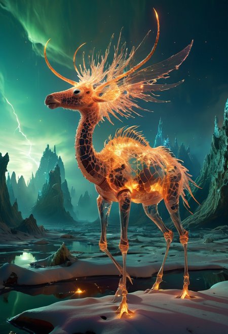 white desert oasis, salty earth, hyper detailed,  rusty, striking, animalistic, bite-sized, by Floris van Schooten  and by richard avedon, famous artwork inspired by (beeple:1.3) and (cliff nielsen:1.4), crystalline, fractal art, fantasy style, this peculiar life form, the "inquisitive plerkblortz" hides in the gnarling dense crystal jungles of the puffalorpled exoplanet "gazorpazorp secundus", covered in a metallic exoskeleton it ambushes its prey with (long crystalline appendages:1.4), dark, shadows, black, shadow hues, highly artistic, highly painterly, harmonic colors, expressive, ultimate aesthetic level, visible brushstrokes, masterclass artistry, vibrant energy, apocalyptic mood, atmospheric haze and dense fog, strong winds,  highly aesthetic, otherworldly, limited palette,  faded colors, washed out colors, extremely dark, extremely low key lighting, dark shadows, perfect composition, full panoramic shot translucent, transparent, glowneon, glowing, sparks, lightning