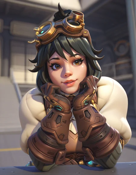 Masterpiece, high-res, 2k, best quality, 2.5d, realistic, ,  1girl, alchemist mei, mei (overwatch), black hair  <lora:mei_alchemist_illus-000043:1> Alluring Eye Contact: Hold the camera's gaze with a confident and seductive look drawing the viewer into your world. This pose exudes mystery and allure.