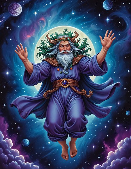 novuschroma06 style druid man floating in space   <lora:novuschroma06 style:1>, <lora:sdxl_lightning_8step_lora:1>