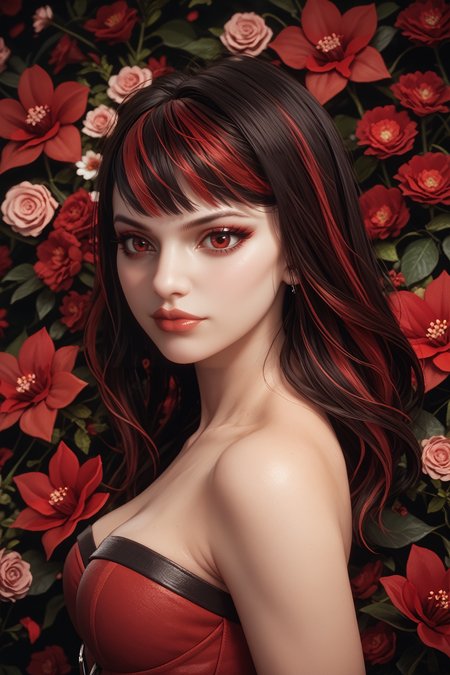 score_9, score_8_up, score_7_up, score_6_up
<lora:MKScarlet:0.8>
MKScarlet, 1girl, black hair, red hair, ombre hair, red eyes, looking at viewer, in spring,seasonal flower,seasonal background,flower background, posing