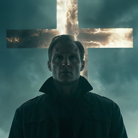 Double Exposure photography, cinematic film still of  <lora:add-detail-xl:1>0
<lora:detailed:0.3>
<lora:perfection style:0.3>
<lora:xl_more_art-full_v1:0.3>
 <lora:true detective style:1>
a man with a cross on his face,solo,no humans,science fiction,realistic,dark , sharp, detailed, epic photography, artistic, dramatic light, cinematic style, film style, 
true detective style, double image ghost effect, image combination, double exposure style
