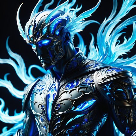 hyper detailed masterpiece, dynamic, awesome quality,DonM3lv3sXL electricblue shadowy holy talc <lora:DonM3lv3sXL-000005:0.85>
