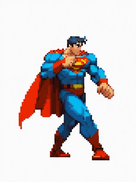 CapcomVsSnk,, white background,,
1boy, (superman:1),, looking at away, dynamic pose, full body, fighting stance,
 <lora:ACapVSsnk_Style:1.2>,