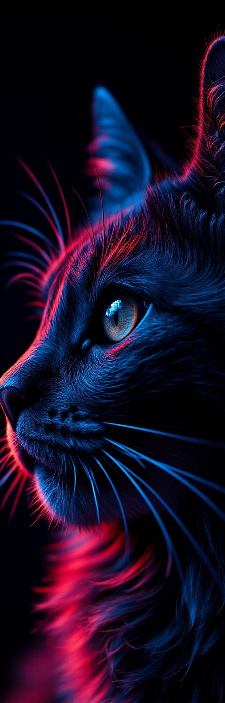 inspired, close-up, best quality, ultra high res, cinematic, a very detailed infrared image of a sophisticated cat. Thick outlined silhouette, see-through double exposure, black cat, illustrated cat, sketch, linear hatching, creative background patterns and texture. The image is highly detailed and realistic. The fur and features are clearly shown in full texture and stylization. The shadows are accentuated and the dynamic is surreal. The image is the product of a blacklight production with ample shades of colors and hand-drawn edges overtop the photograph art. The entire finished product is a stunning art of a vibrant infrared themed cat in a dark, yet vibrant, manner. The kitten's eyes are very detailed and close-up with visible texture and inner reflection. Sound waves dance in the background as sound-form equalizers, radiating soft, yet vibrant, color patterns. The kitten's eyes speak volumes and display the cat's intentions and behaviors. Yes, the cat is cute.
<lora:Phlux:0.4> <lora:Pixel_Art_FLUX:-0.2> <lora:Relief_Art_for_Flux_-_by_Ethanar:0.5> <lora:amateurphotov2:0.5>
