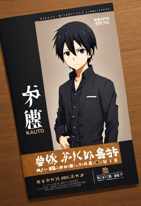 high resolution, solo, best quality, 1Boy, Kazuto Kirigaya, Black Hair, Black Eyes, brand ambassador, brochure design, OverallDetail