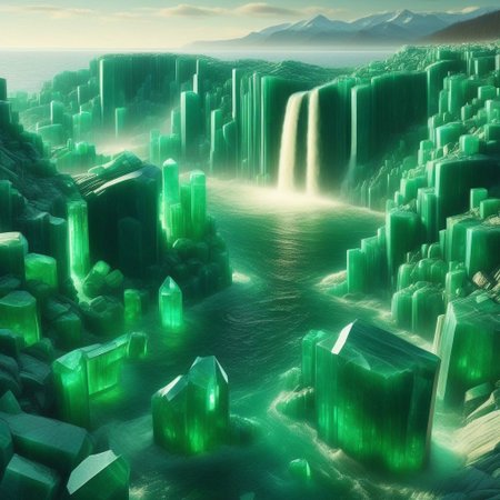 emeraldmorph, Liquid Marble Lake, Golden accents, aurora borealis?! a sea of cut emerald,
