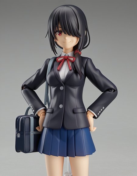 score_9, score_8_up, score_7_up, source_anime, kurumitokisaki, <lora:kurumi-tokisaki-ponyxl-lora-nochekaiser:0.5>, kurumi tokisaki school uniform, tokisaki kurumi, long hair, skirt, black hair, red eyes, long sleeves, ribbon, school uniform, jacket, pleated skirt, bag, hair over one eye, blue skirt, blazer, school bag, black blazer, hair over shoulder, ponytail, low-tied ponytail, medium breasts,
<lora:figma-figurines-ponyxl-lora-nochekaiser:1>, figma figurines, 1girl, solo, 3d, joints, doll joints, smile, hands on own hips, smug, cowboy shot,