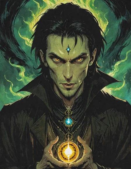 A male psychic vampire in an RPG fantasy world, appearing deceptively alive with natural, flushed skin. It hungers for the mystical energy of psychic spellcasters, eyes gleaming with occult power. The air around it shimmers with dark magic, giving it an otherworldly aura.<lora:envyStarlightGoth_v10:0.51> <lora:OMG-Is-DucHaiten_v1.0:0.21>