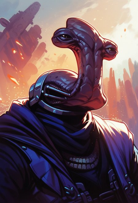 score_9, score_8_up, score_8, score_7_up, score_7, score_6_up, score_6, score_5_up, Score_5, ithorian hammerhead alien, jedi robes, vox machine style, 1boy, male focus, solo, portrait,  in a graveyard at night time background, fantasy, (dynamic lighting:1.1)
((masterpiece))