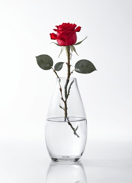 highkey, vase, red rose,  simple background, monochrome, no humans, reflection
 <lora:Highkey-SDXL:0.8>