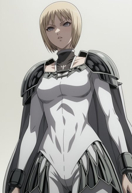 score_9, score_8_up, score_7_up, source_anime, BREAK , 1girl, solo,,  white background, cowboy shot, <lora:DX888Clare:1>clare, bodysuit, cape, pauldrons,   grey eyes, medium breasts, ,dynamic pose,  anime screencap,  from below,