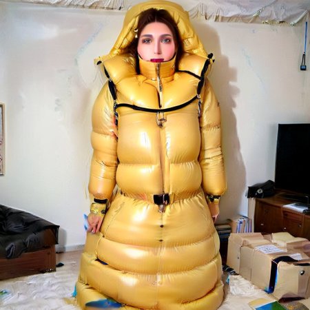 entire full view of hyper realistic front very big boobies  european blond women with high posture collar wearing a yellow fully hooded up ((extra_long_puffy_adjusted_strait_rear_closed_robe))  ((ultra_long_fully_not_openable_puffy_down_coat))((fully_extra_puffy_down_closed_hooded)) ((very_high_down_puffy_collar)) ((puffer_down_glove)) ((down_puffer_boots)) ((rigid_neck_puffy_posture_collar)) ((very_big_boobies))
,slim downcoat,closed coat, ball_gag, ring_gag, posture_collar, big boobies ,
long_legs, long_sleeves,  dress, lips, hand_fan, dress, beach,  walking, daytime, sun, sunlight,
<lora:Puffer_Jacket_and_Down_Jacket_-_Extra_Puffy_Jackets:0.9>
 <lora:VictorianBustleDress:0.6><Lora:Parkasite-XL:1.0