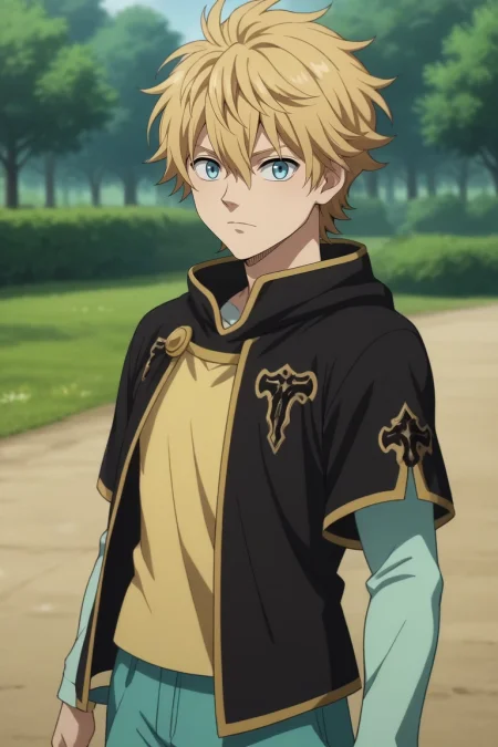 score_9, score_8_up, score_7_up, source_anime, rating_safe, , anime screencap, , , looking at viewer, depth of field, 1boy, solo, male focus, <lora:luck_voltia_pony:0.84>, luck_voltia, blonde hair, blue eyes, short hair, hair between eyes, , , <lora:sdxl_lightning_8step_lora:1>