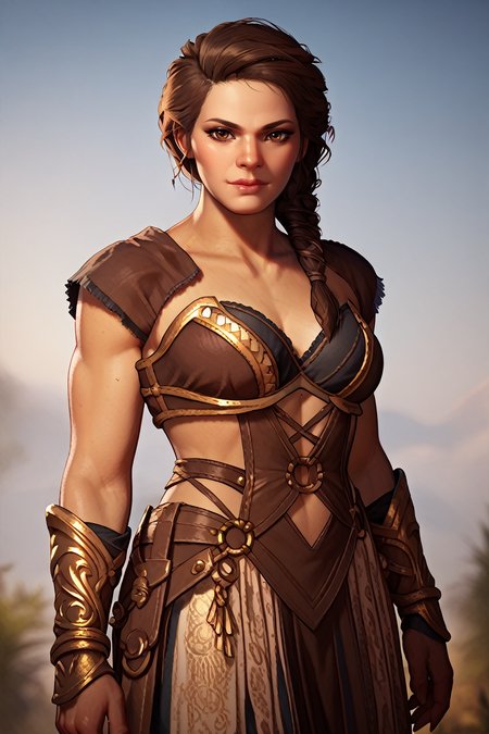 score_9, score_8_up, score_7_up, score_6_up
<lora:ACKassandra:0.9>
ACKassandra, 1girl, brown hair, brown eyes, braid, hair over shoulder, looking at viewer, as the cover model for a fashion magazine, fierce pose, wearing a bold and edgy outfit