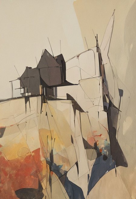 (Silhouette of a house on the cliff beside coast, flat painting background:1.5),
(abstract painting, impressionism, watercolor, oil painting brushstrokes, oil painting texture:1.3),
(brutalist architecture, BRIGHT green AND DARK BROWN color palette, curve LINE, circle, ellipse, core), AK, abstract, deconstruction, geometry, geometric composition,paint painting,harmonious colors, black frame,rectangle, tilt, flat painting, framex, horizontal, Constructivism, Fauvism,