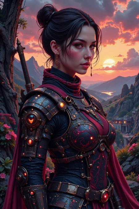 armory beautiful  landscape, evening, woman, very intricate, very detailed, sharp, bright, colorful, <lora:Hand v2:0.5> <lora:Anti-Blur:1><lora:Insane Detail Slider:0.25>  <lora:flux.1_lora_flyway_Epic-detail_v2:0.3> <lora:fluxenhancer:0.25> <lora:Neurocore Anime Cyberpunk v2.0:1> A digital artwork in the style of cknc <lora:abyss-neon:0.6> bo-neon