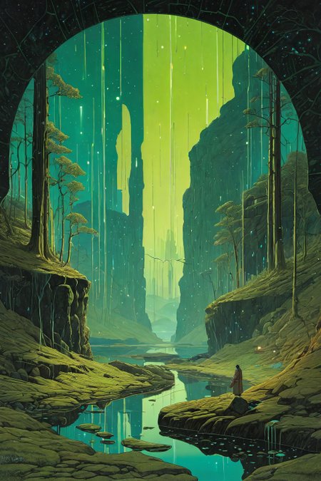 Landscape,Landscape creator,A Crack in Realityto other world,  Obsidian mirrors reflecting parallel worlds tundra with neon permafrost circuits,  comets dragging liquid light trails, Colonies of moss writing luminous equations across surfaces, seasons stored in underground time vaults, rains of bioluminescent plankton, Art painting by John Atkinson Grimshaw and Audrey Kawasaki and Moebius, featured on John Park,,
<lora:extremely_detailed:0.7> extremely detailed ,
<lora:add-detail-xl:0.7>,
 <lora:softdigital2x2:0.15>,
 <lora:EpicF4nta5yXL:0.3>,, Magic realism painting art style, surreal compositions, vibrant colors, blurs the line between reality and fantasy