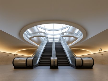 <lora:JJsMetroStation_XL:1>, ((Metro Station)),building,masterpiece , best quality, soft lighting, high quality, indoors,  building, scenery,real world location, sign, sunlight, sky, daytime,  enough detail, high resolution, super realistic, Photorealistic, highly detailed,reflection,glass,  esclator, hall way, curvy ceiling, reflection floor, stairs,