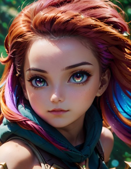 cinematic photo 1girl zoe, (heterochromia), long multi colored hair, league of legends, Medium Shot,
 <lora:LolZoeXL:0.9> <lora:xl_more_art-full_v1:0.4>, ziprealism . 35mm photograph, film, bokeh, professional, 4k, highly detailed