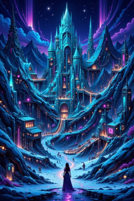 ice palace beautiful  landscape, bright luminous night, woman, very intricate, very detailed, sharp, bright, colorful, <lora:Hand v2:0.5> <lora:Anti-Blur:1><lora:Insane Detail Slider:0.25>  <lora:flux.1_lora_flyway_Epic-detail_v2:0.3> <lora:fluxenhancer:0.25> <lora:ck-Neon-Retrowave:0.4> ck-rw, in the style of ck-rw, <lora:Neurocore Anime Cyberpunk v2.0:0.8> <lora:neon-cyberpunk-alla-prima:0.4> mad-llprm