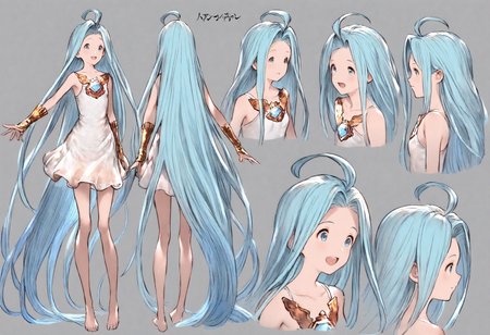 masterpiece, best quality, very aesthetic, absurdres, highly detailed, kyoto animation,
1girl, reference sheet, multiple views, from side, from behind, 
lyria \(granblue fantasy\), very long hair, blue hair, ahoge, skinny, small breasts,
<lora:Lyria_Granblue_Fantasy_Illustrious-XL:1>