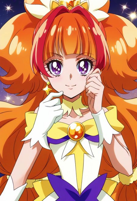 8k hd, (uncesored:1.2), 1girl, curetwinkle, long hair, orange hair, purple eyes, <lora:PrettyCureGoPrincess_CureTwinkle_bbccaaa:1>