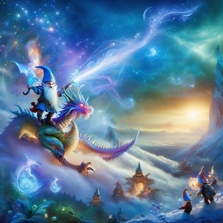Fujifilm quality photograph (best quality)++, (masterpiece)++, (detailed)+, elf on the shelf fighting a Dragon, (fantasy illustration)1.3, enchanting Dragon battle elf on the shelf, mystical battle, (many gnomes battling)1.4 (whimsical charm).4 Otherworldly charm, mystical sky, (Luis Royo)1.2, (Yoshitaka Amano)1.1, moonlit night, soft colors, (detailed cloudscape)1.3, (high-resolution)1.2 (gnomes  battling everywhere)1.2 , <lora:DonM3t3rn1tyXL-v1.1:0.8> DonM3t3rn1tyXL <lora:DonMD1g174l4sc3nc10nXL:0.8> DonMD1g174l4sc3nc10nXL  <lora:Dragons:0.8> dragon  <lora:EnvyMagicalXL01:0.8> magical <lora:FantasyLandscape:0.8> FanLan