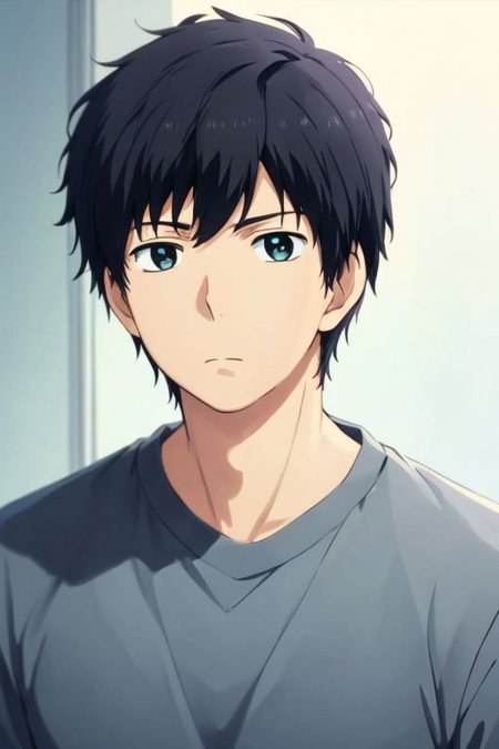 high resolution, solo, best quality, 1Boy, Arata Kaizaki, Black Hair, portrait, looking at viewer, focused gaze forward, upper body, head upright, love, OverallDetail