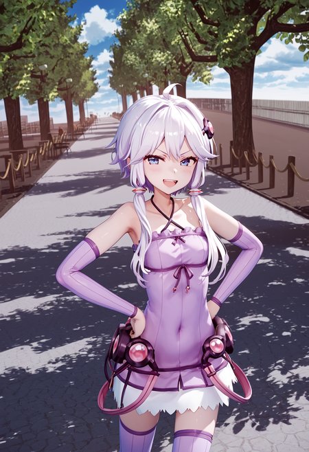 score_9, score_8_up, score_7_up, 
 <lora:YuzukiYukari_Uzai_V1:1>1girl, blue sky, bridge, closed mouth, cloud, cowboy shot, day, facing viewer, feet out of frame, hand on hip, jacket, lamppost, looking at viewer, open mouth, outdoors, outstretched arm, park, photo background, road, scenery, shadow, sleeveless, sleeveless dress, smile, solo, standing, tree, w, walking, wide shot, zettai ryouiki
smug, smirk, blush, teeth, angry, bush,(upper body:1.5)