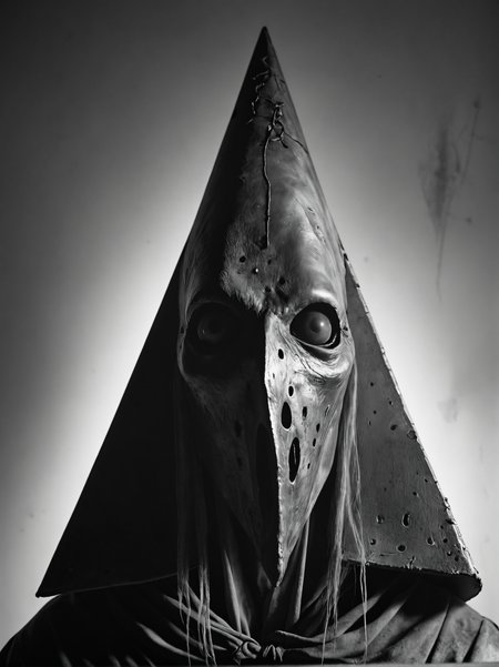 Pyramid Head, close up,Ethereal Light Narrative,Roger Ballen<lora:add-detail-xl:1>  <lora:sdxl_photorealistic_slider_v1:1>
